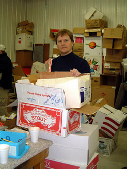 Volunteer loading boxes to be transported from Minnesota (USA) to Ghana