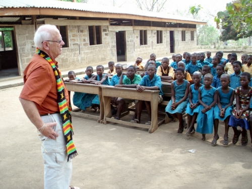 Doug talks to students, Ghana